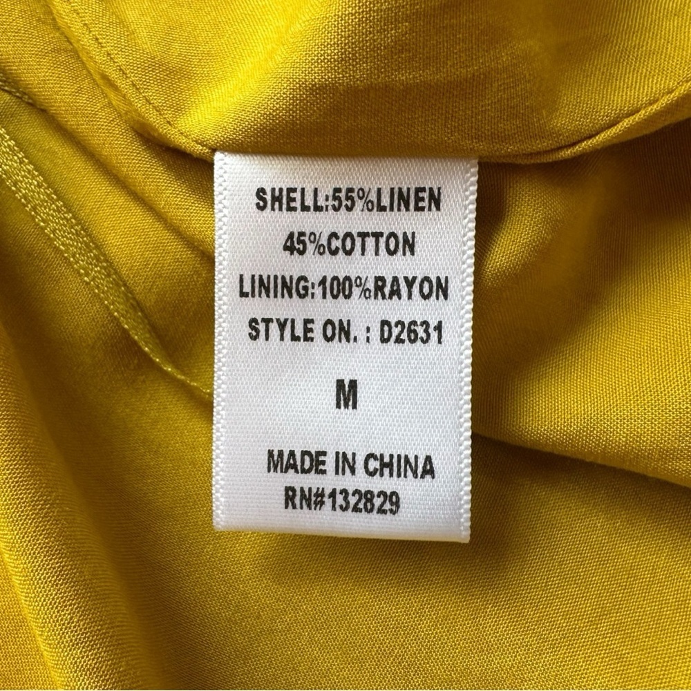MIOU MUSE Mustard Yellow Linen Blend Crisscross Open Back Dress – Size M - Picture 13 of 16